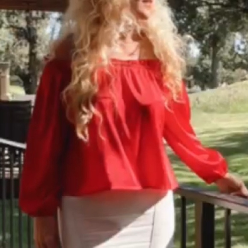 Red Off-Shoulder Satin Top - Picture 4 of 4
